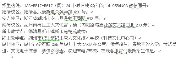 湖州市成人夜大专科、本科招生 大学最新报名专业